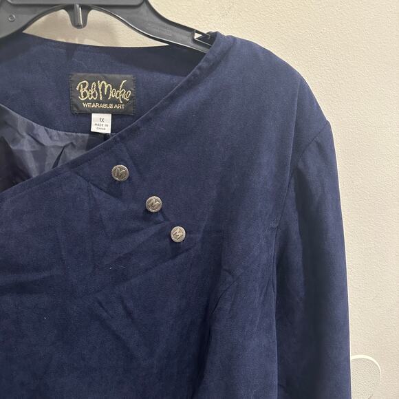 Vintage Bob Mackie Wearable Art Navy Embroidered Asymmetrical Button Jacket 1X - Picture 5 of 10